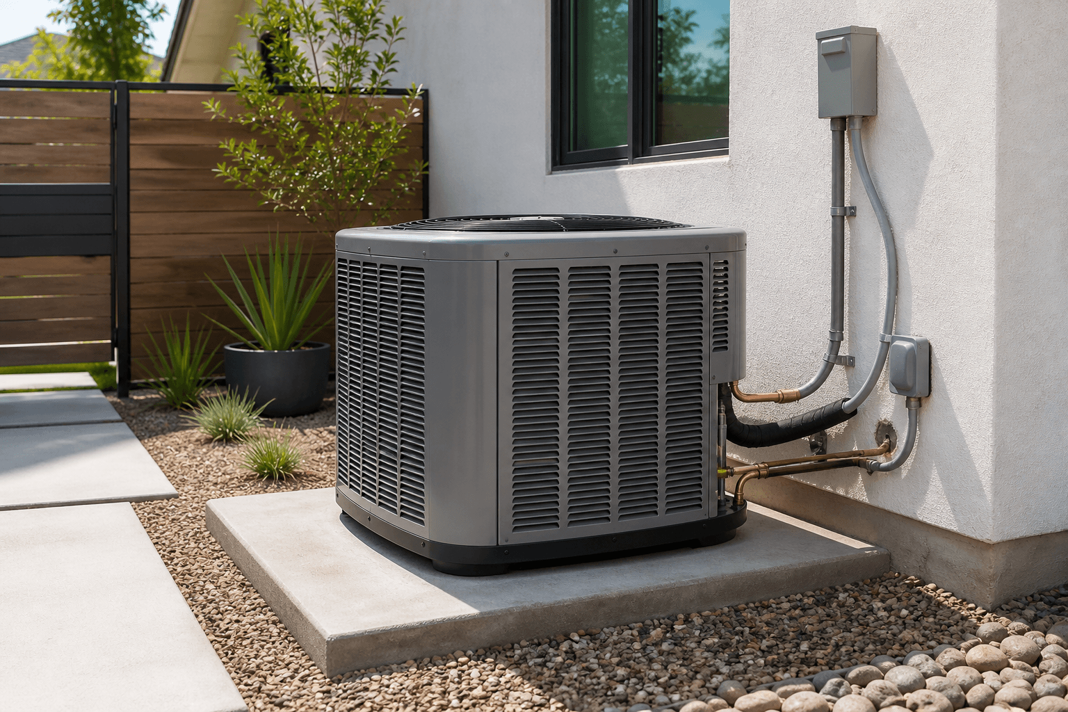 Outdoor condenser installation beside a Burbank home