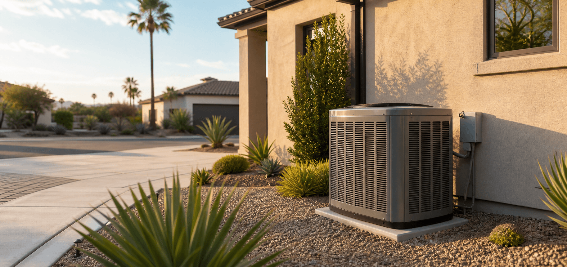 Outdoor AC condenser with service tools ready for maintenance in a Burbank yard